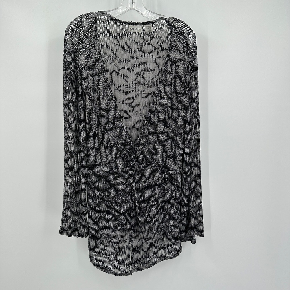 Chicos Womens Artsy Top Size 2 US L Abstract Sheer Minimalist Modern Chic